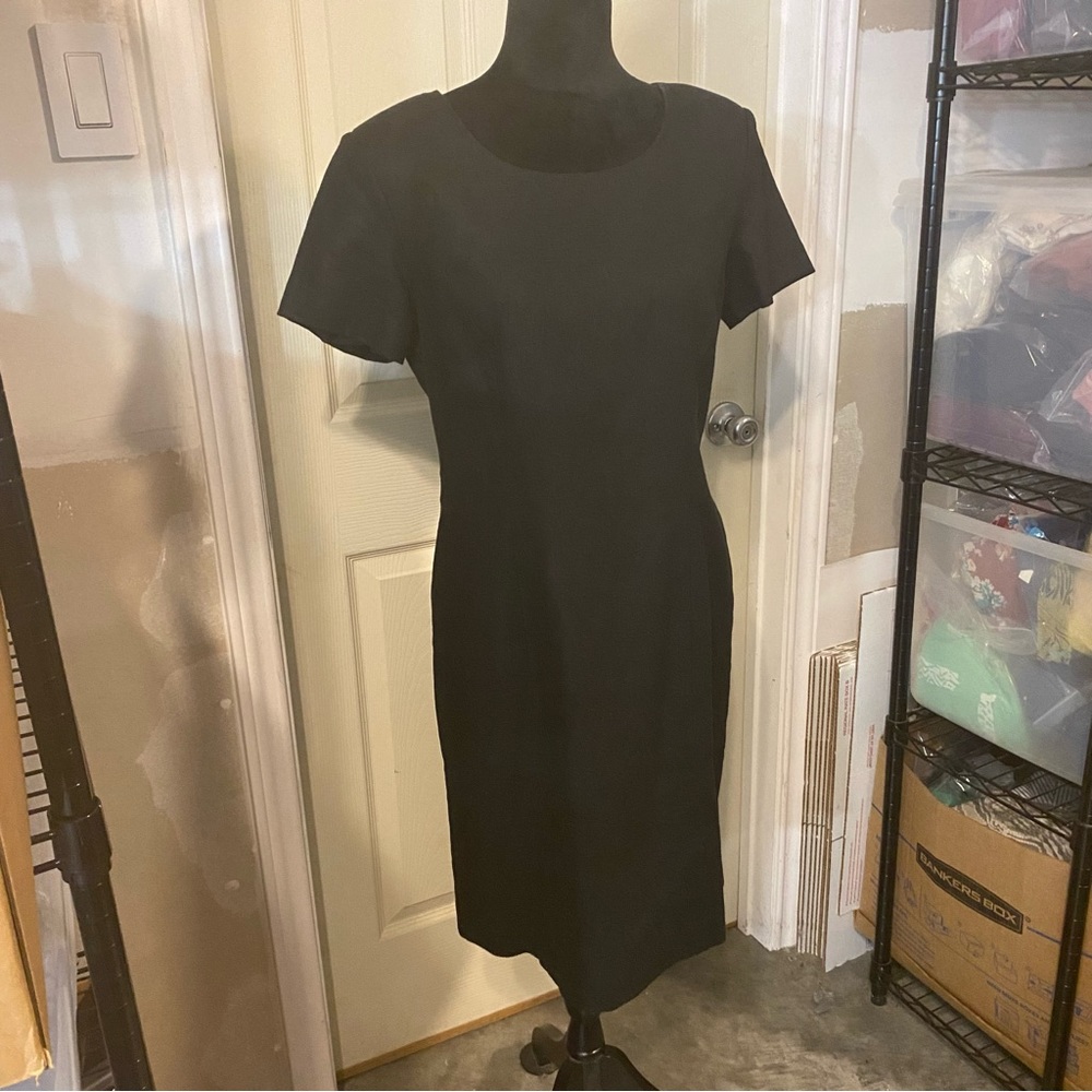 Adolfo Studio Dress Woman’s 8 Linen Mini Pencil Dress Short Sleeve Crew Neck